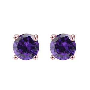 10k Rose Gold Plated 1/2 Carat Round Created Purple Amethyst Stud Earrings