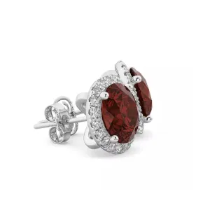 10k White Gold Plated 1 Ct Round Created Garnet Halo Stud Earrings