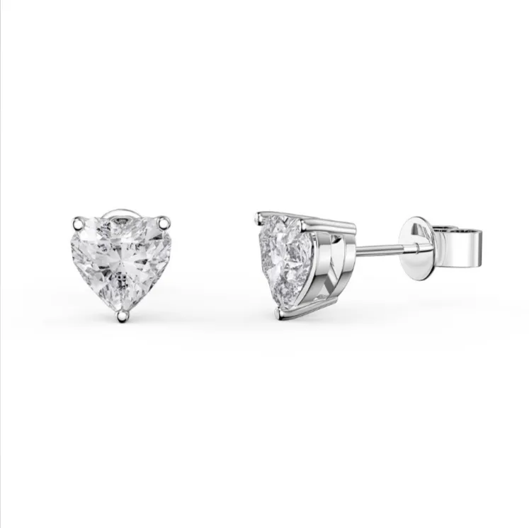 10k White Gold Plated 2 Carat Heart Created White Sapphire Stud Earrings