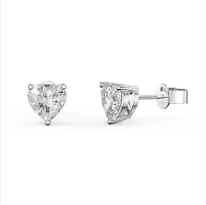 10k White Gold Plated 2 Carat Heart Created White Sapphire Stud Earrings