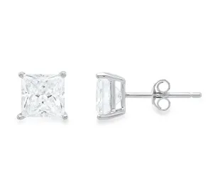 10k White Gold Plated Created White Sapphire 4Ct Princess Cut Stud Earrings