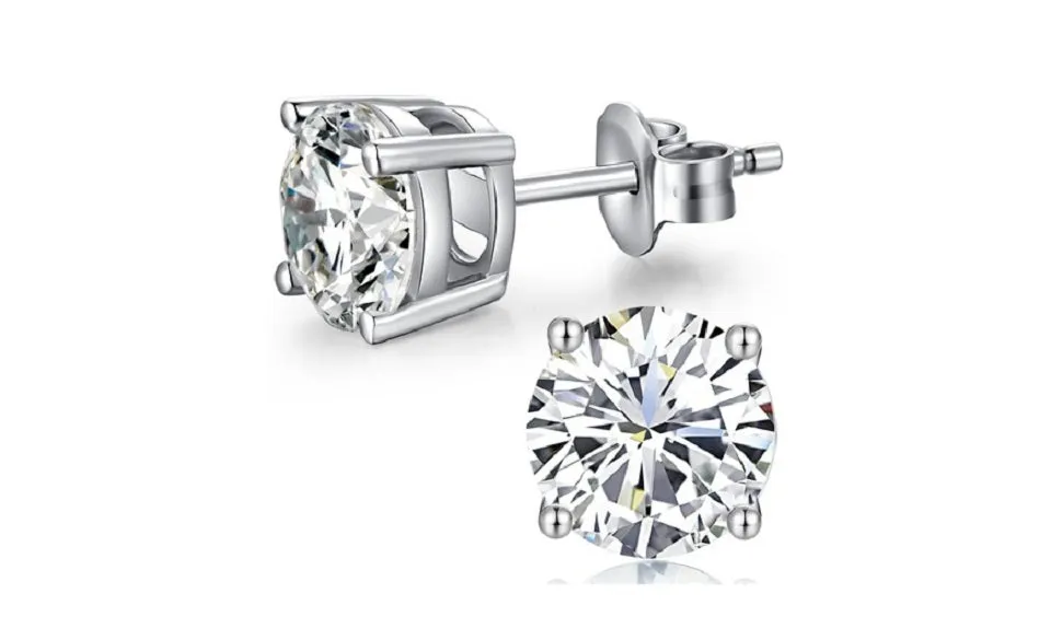 10k White Gold Plated Created White Sapphire 4Ct Round Stud Earrings