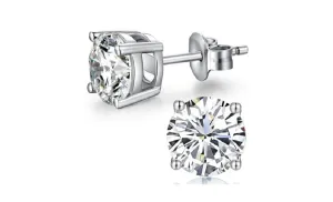 10k White Gold Plated Created White Sapphire 4Ct Round Stud Earrings