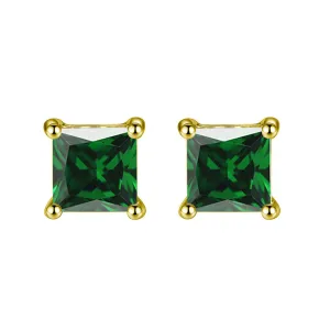 10k Yellow Gold Plated 1 Ct Square Created Emerald Stud Earrings
