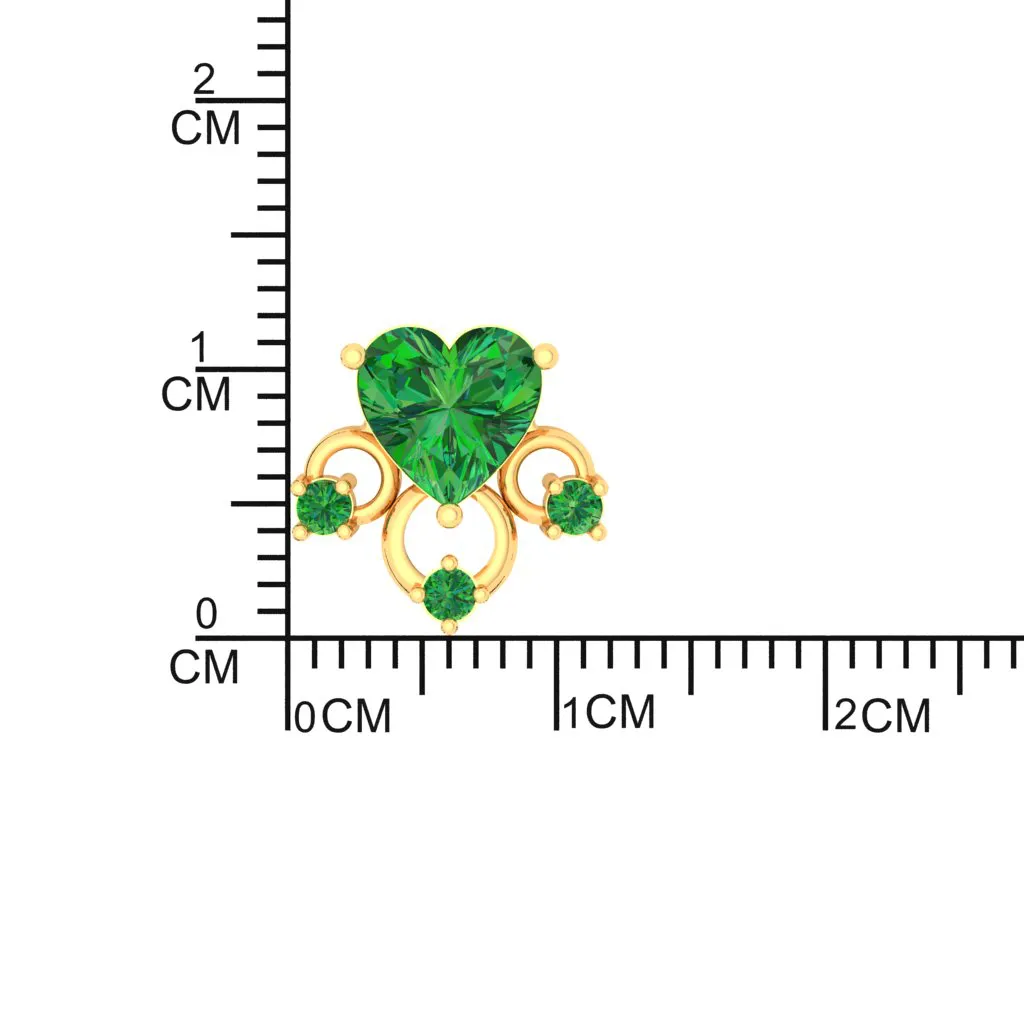 14k Love Shaped Gold Earrings With Green Stones