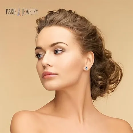 14k White Gold Plated 1 Ct Created Halo Princess Cut Aquamarine Stud Earrings