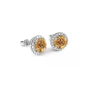 14k White Gold Plated 1 Ct Round Created Morganite Halo Stud Earrings