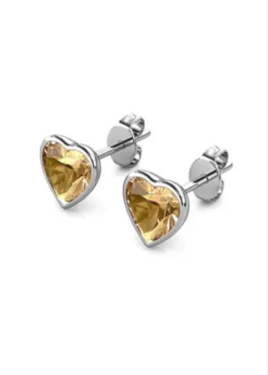 14k White Gold Plated 3 Carat Heart Created Champagne Stud Earrings