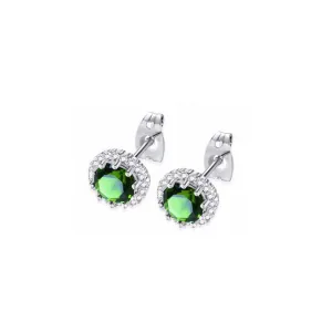 14k White Gold Plated 3 Ct Created Halo Round Emerald Stud Earrings