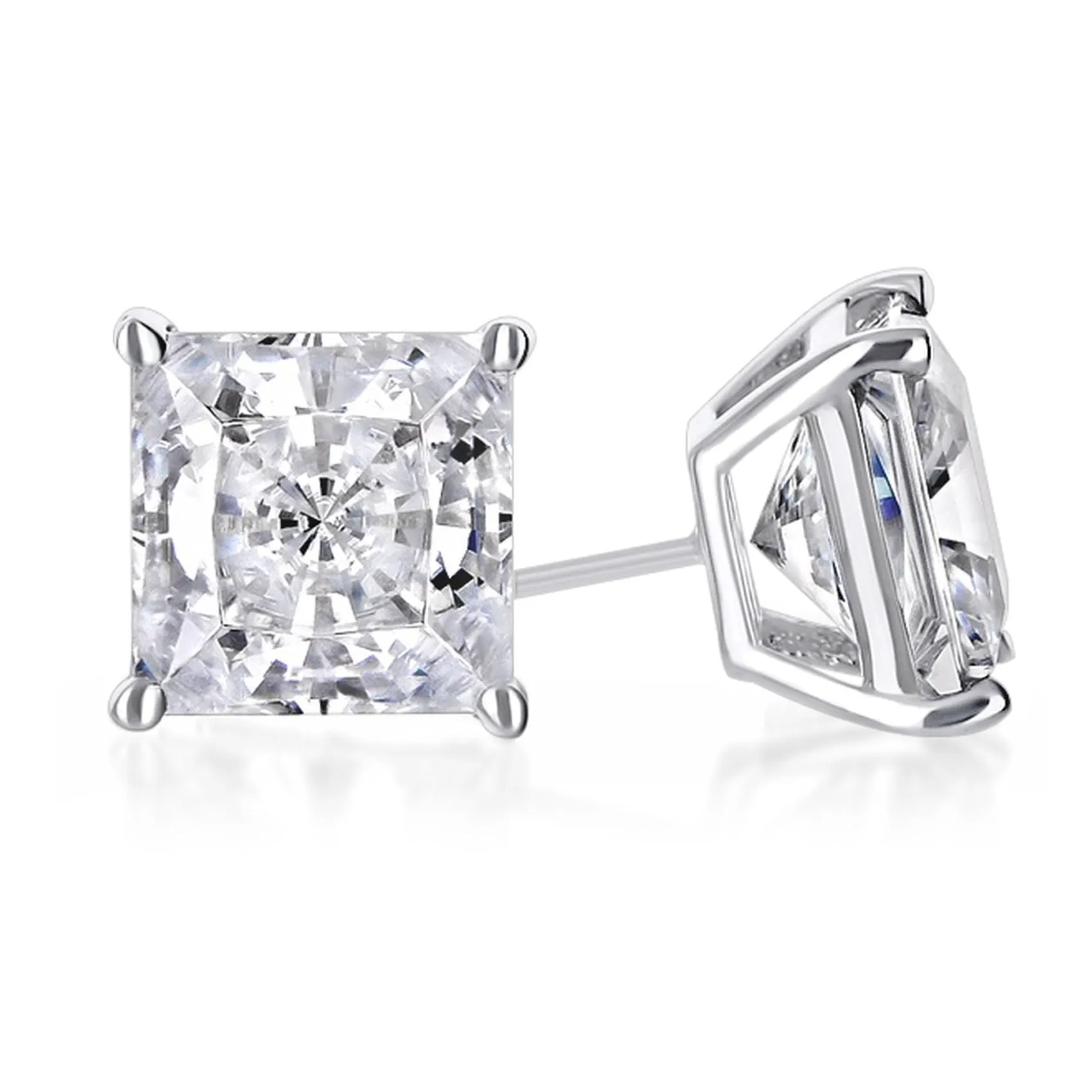 14k White Gold Plated 3 Ct Round Created White Sapphire Princess Cut Stud Earrings