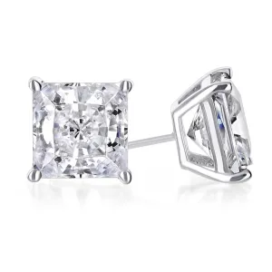 14k White Gold Plated 3 Ct Round Created White Sapphire Princess Cut Stud Earrings