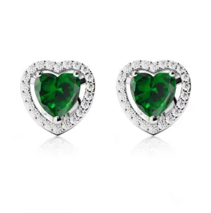 14k White Gold Plated 4 Ct Created Halo Heart Emerald Stud Earrings