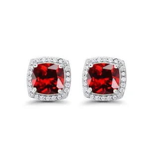 14k White Gold Plated 4 Ct Created Halo Princess Cut Garnet Stud Earrings