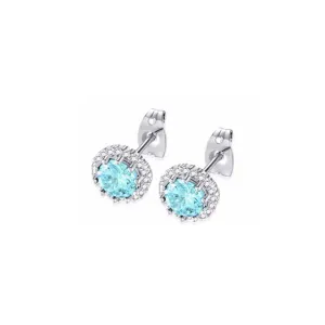 14k White Gold Plated 4 Ct Created Halo Round Aquamarine Stud Earrings