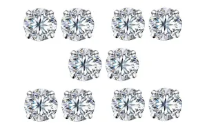 14k White Gold Plated 4Ct Round White Sapphire Set Of Five Stud Earrings