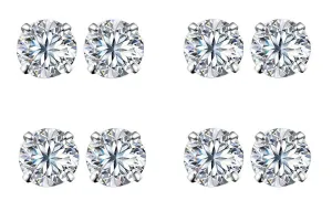 14k White Gold Plated 4Ct Round White Sapphire Set Of Four Stud Earrings