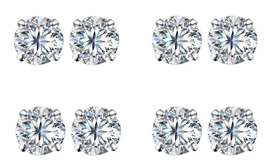 14k White Gold Plated 4Ct Round White Sapphire Set Of Four Stud Earrings