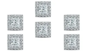 14k White Gold Plated 4mm 1/2Ct Princess Cut White Sapphire Set of Three Halo Stud Earrings
