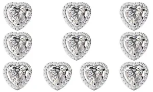 14k White Gold Plated 4mm 2Ct Heart White Sapphire Set of Five Halo Stud Earrings