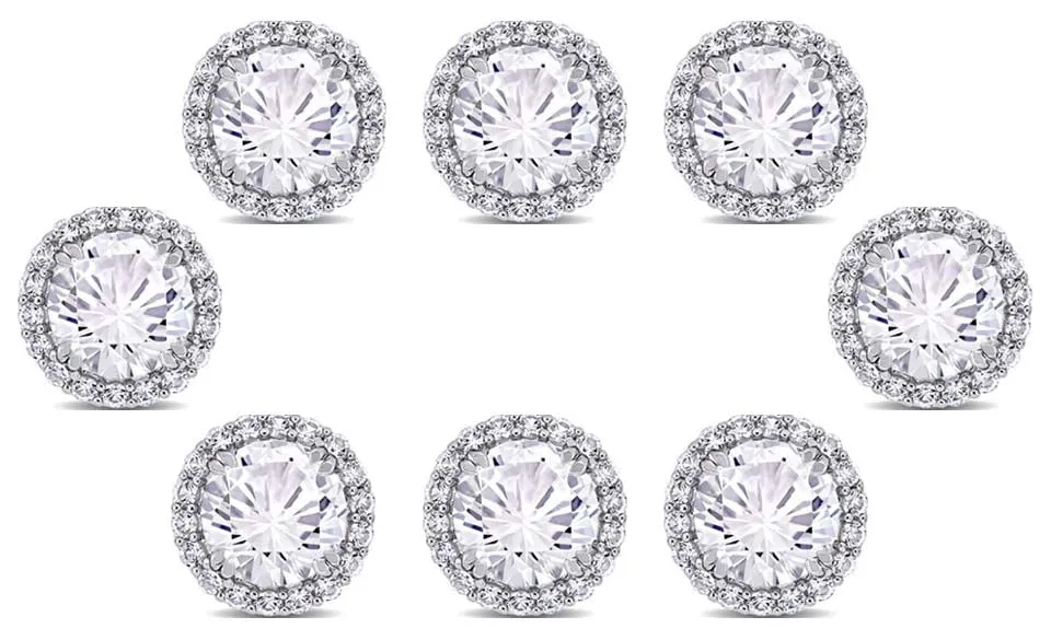 14k White Gold Plated 4mm 2Ct Round White Sapphire Set Of Four Halo Stud Earrings