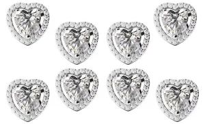 14k White Gold Plated 6mm 1/2Ct Heart White Sapphire Set of Four Halo Stud Earrings