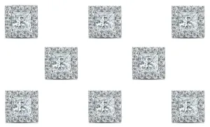 14k White Gold Plated 6mm 3Ct Princess Cut White Sapphire Set of Four Halo Stud Earrings
