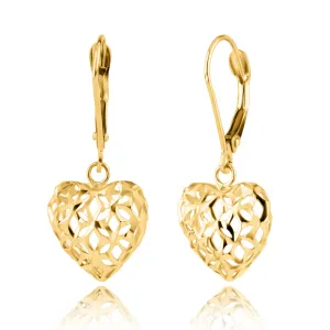 14K Yellow Gold Filigree Heart Shape Dangle Earrings 14K Yellow Gold Filigree Heart Shape Dangle Earrings
