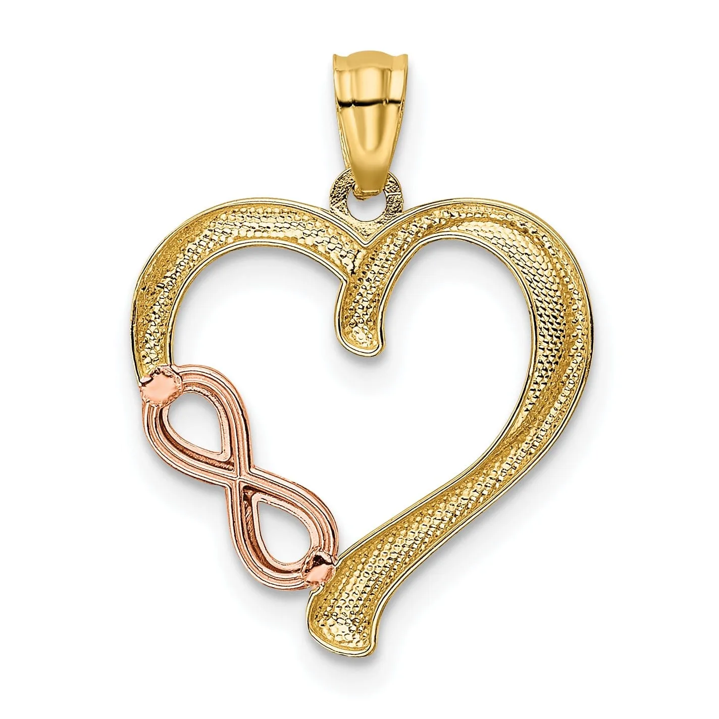 14K Yellow, Rose Gold Polished Finish Infinity Symbol in Heart Shape Pendant