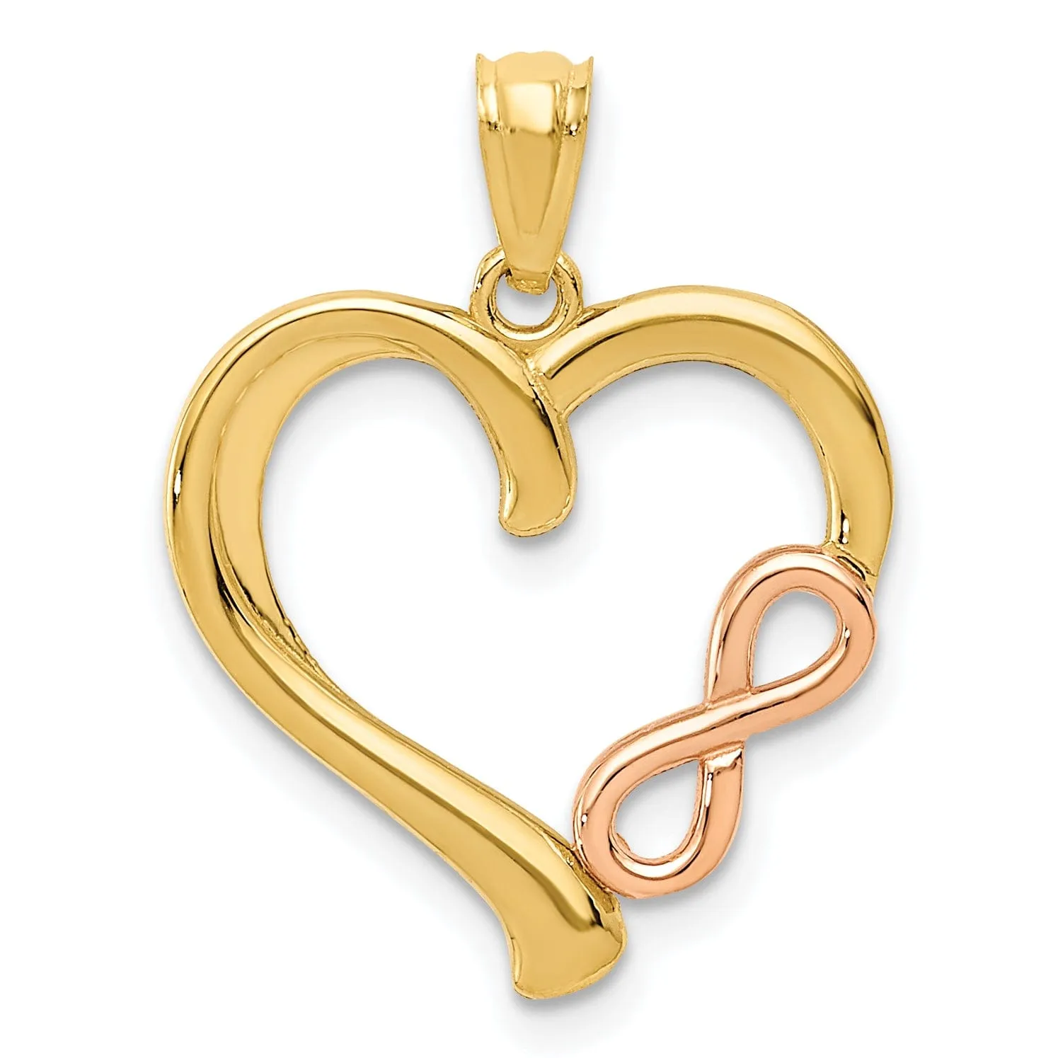 14K Yellow, Rose Gold Polished Finish Infinity Symbol in Heart Shape Pendant