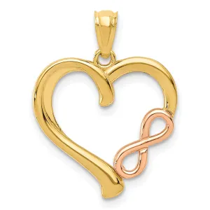 14K Yellow, Rose Gold Polished Finish Infinity Symbol in Heart Shape Pendant