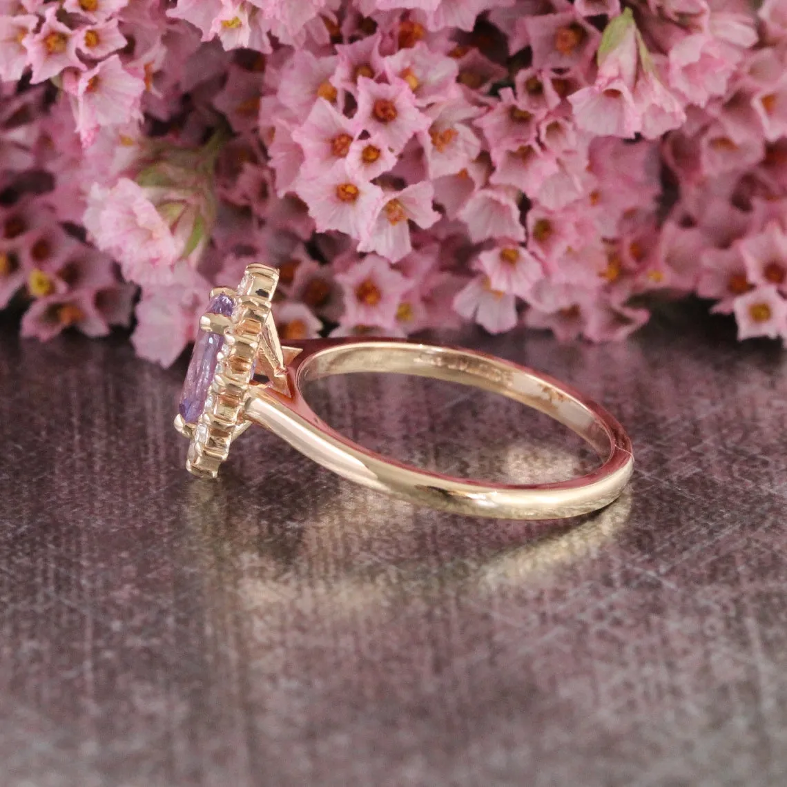 1.52 Ct Oval Sapphire Engagement Ring in 14k Rose Gold Diana Halo Diamond , Size 6.25