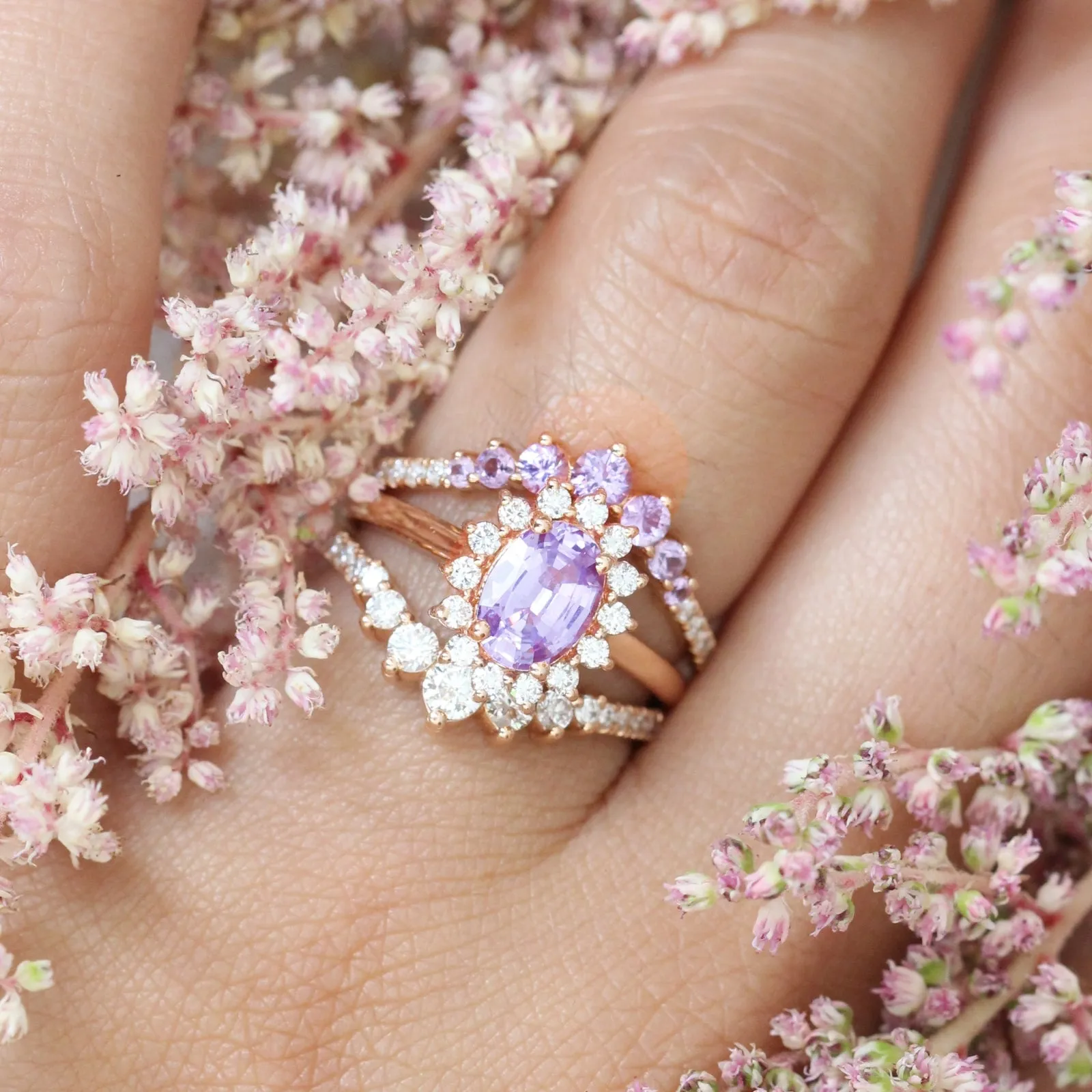 1.52 Ct Oval Sapphire Engagement Ring in 14k Rose Gold Diana Halo Diamond , Size 6.25