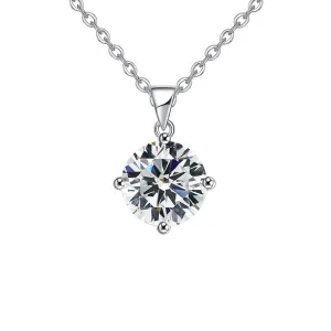 18K White Gold 3 Carat Created Cubic Zirconia Round Stud Necklace Plated 18 inch