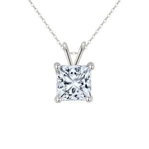 18K White Gold 4 Carat Created Cubic Zirconia Princess Stud Necklace Plated 18 inch