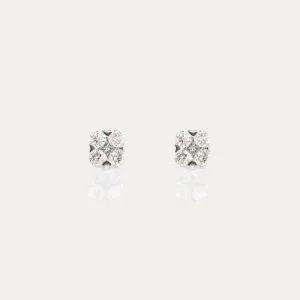 18k White Gold Heart-shaped Prong Diamond Earrings, Pair