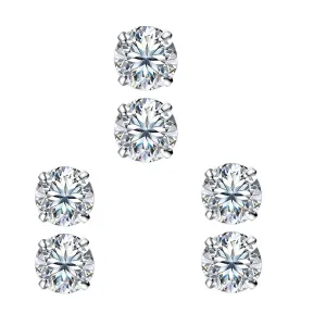 18k White Gold Plated 1/2Ct Round White Sapphire Set Of Three Stud Earrings