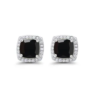 18k White Gold Plated 2 Ct Created Halo Princess Cut Black Sapphire Stud Earrings