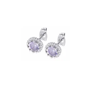 18k White Gold Plated 2 Ct Created Halo Round Tanzanite Stud Earrings