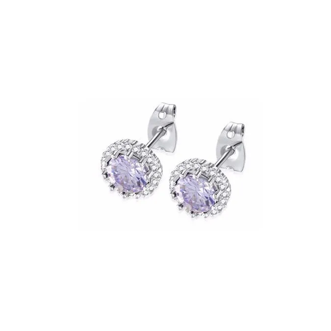 18k White Gold Plated 2 Ct Created Halo Round Tanzanite Stud Earrings