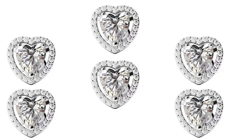 18k White Gold Plated 2Ct Heart White Sapphire Set of Three Halo Stud Earrings