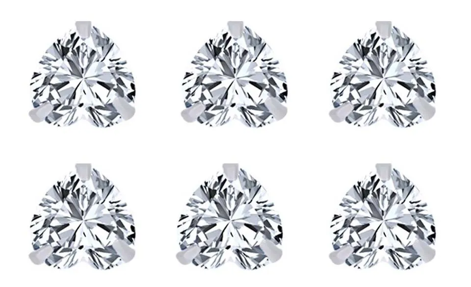 18k White Gold Plated 2Ct Heart White Sapphire Set Of Three Stud Earrings