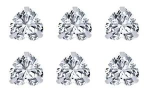 18k White Gold Plated 2Ct Heart White Sapphire Set Of Three Stud Earrings
