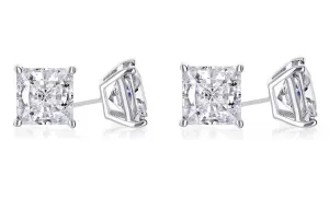 18k White Gold Plated 2Ct Princess Cut White Sapphire Set Of Two Stud Earrings