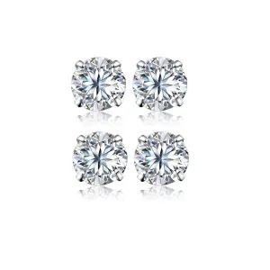 18k White Gold Plated 2Ct Round White Sapphire Set Of Two Stud Earrings