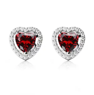 18k White Gold Plated 4 Ct Created Halo Heart Garnet Stud Earrings