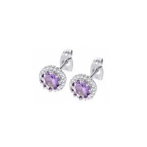 18k White Gold Plated 4 Ct Created Halo Round Amethyst Stud Earrings