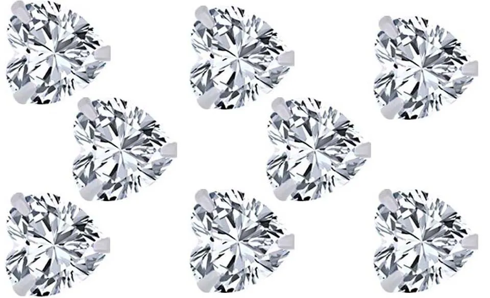 18k White Gold Plated 6mm 1/2Ct Heart White Sapphire Set Of Four Stud Earrings