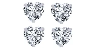 18k White Gold Plated 6mm 1Ct Heart White Sapphire Set Of Two Stud Earrings