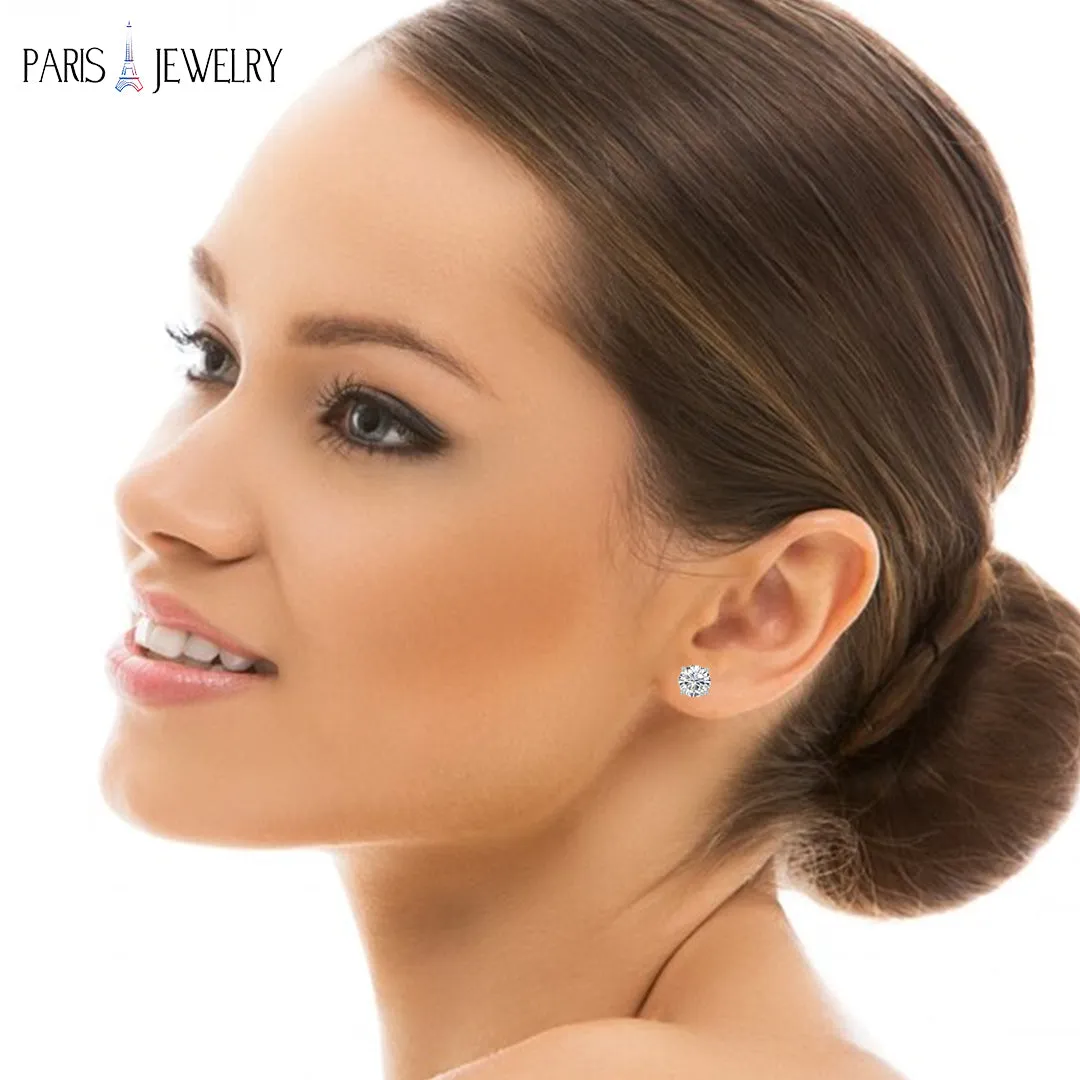 18k White Gold Plated Created White Sapphire 2Ct Round Pack of Two Stud Earrings