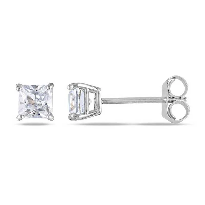 18k White Gold Plated Created White Sapphire 2Ct Square Cut Stud Earrings